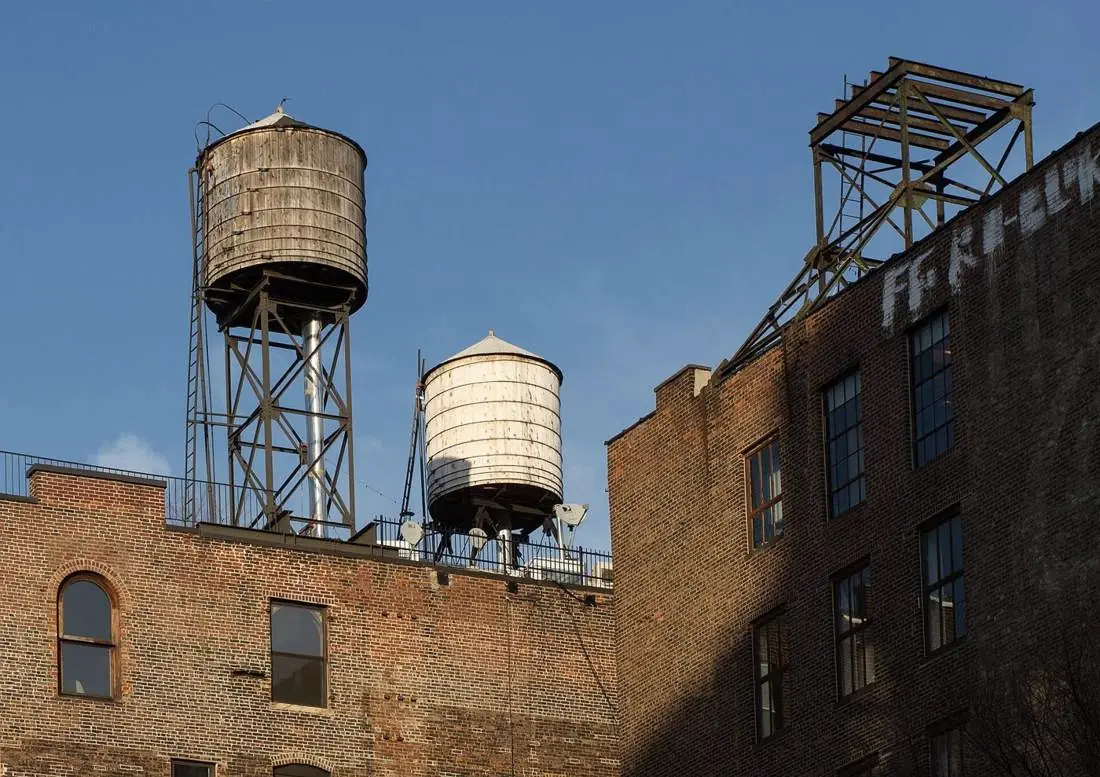 Wooden water tanks on the rooftops of SoHo, Manhattan